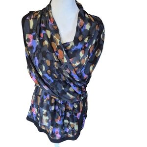 CAbi Black Multi-Color Draped Sleeveless Top
